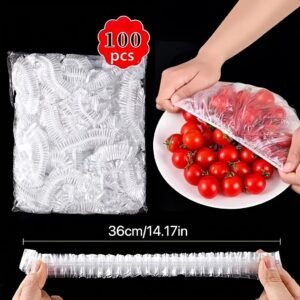 100pcs ABS Disposable Food Cover Plastic Wrap Elastic Food Lids and Fruit Bowls Cups Storage Kitchen Fresh Keeping Saver Bag